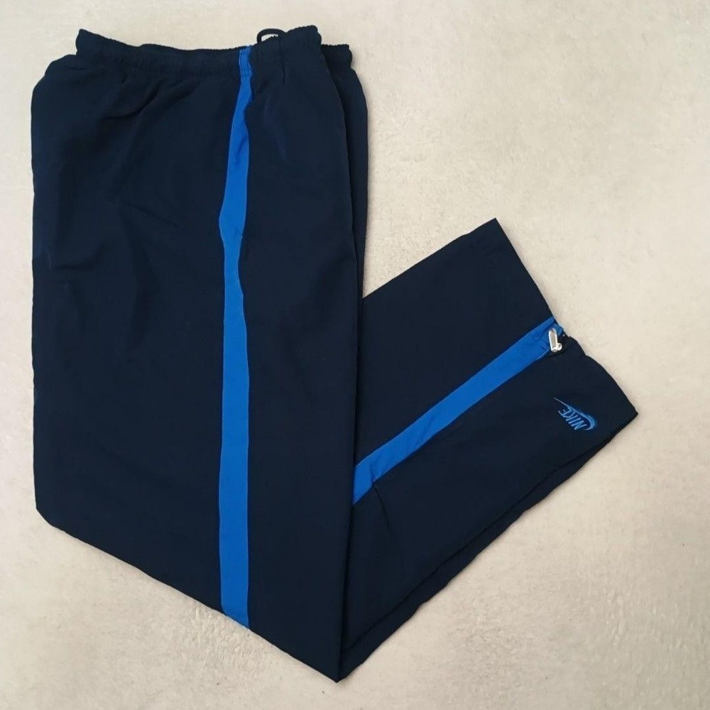 Vintage Nike Track Pants Mens L Blue Y2k Colorblock Side Stripe Zip Ankle Lined
